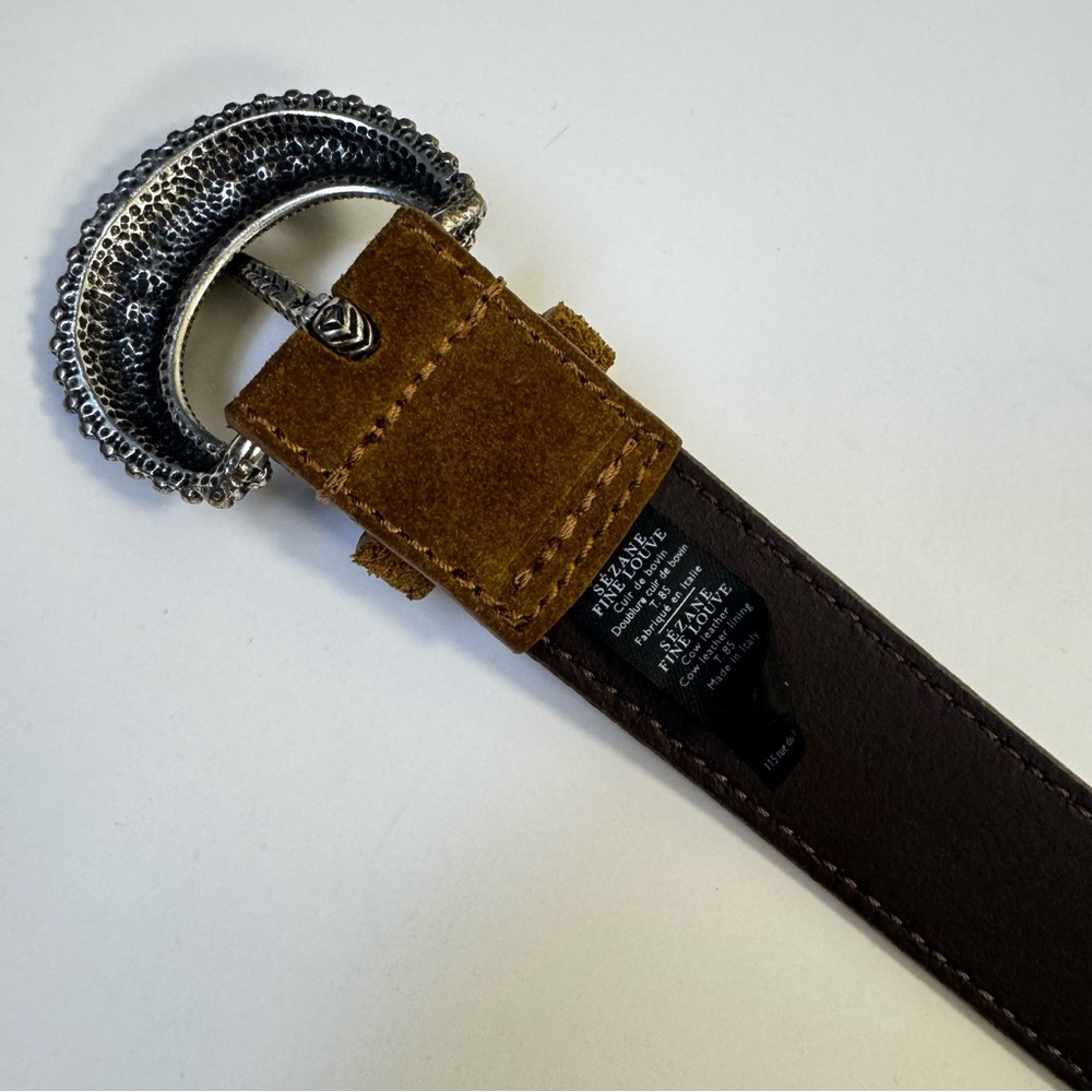 Sezane Suede Belt in Mustard Tan with Ornate Silver Buckle - Picture 3 of 6